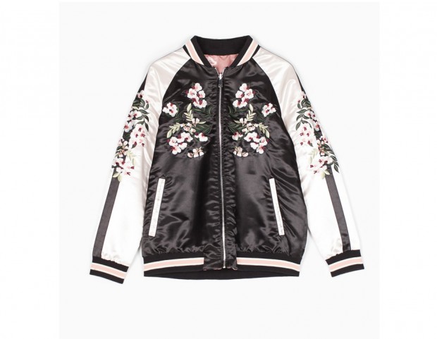 Bomber double face con ricami floreali