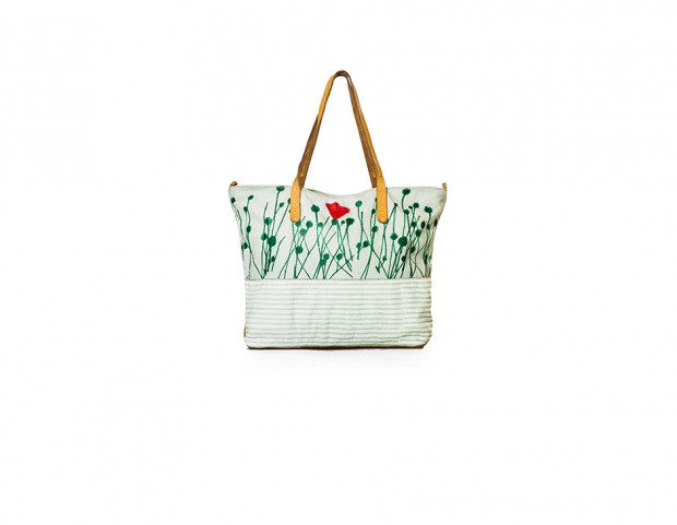 Shopping bag con motivo floreale dipinto a mano