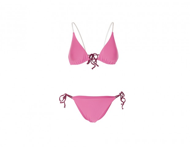 Bikini tinta unita con cordini a contrasto