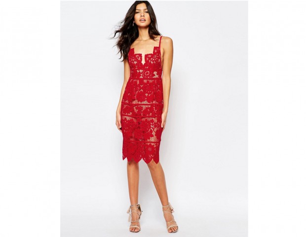 Abito midi in pizzo rosso