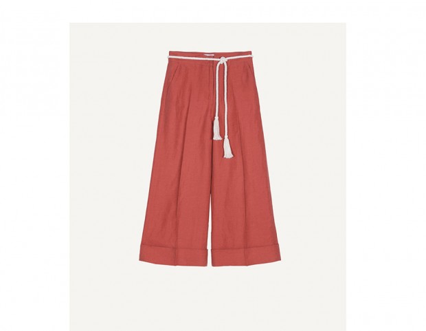 Pantaloni di lino con cintura con nappe