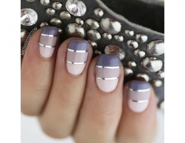 Grandient nail con linee argentate