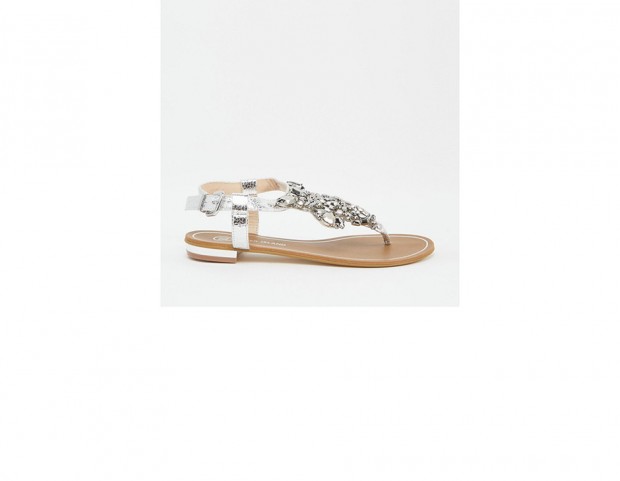 Sandali flat con ricamo argentato