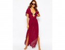 Caftano lungo in chiffon burgundy