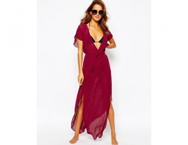 Caftano lungo in chiffon burgundy