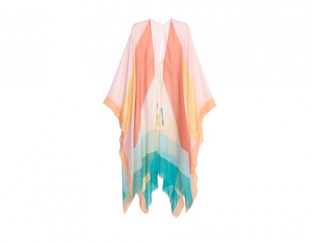 Caftano multicolor con bordi sfrangiati