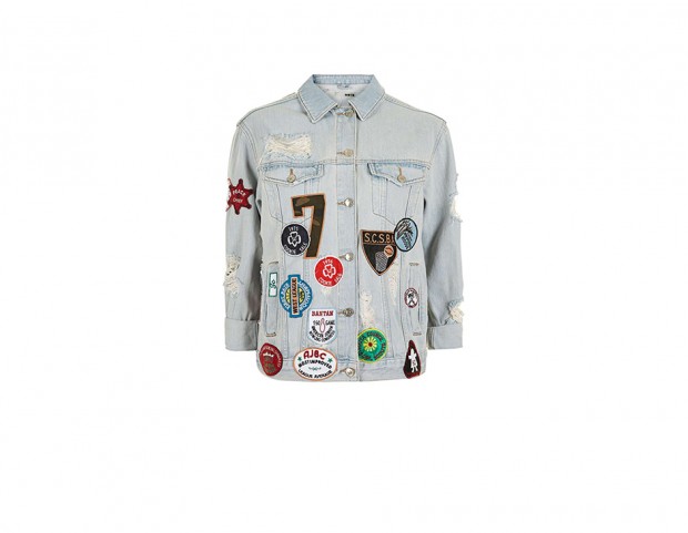 Giacca in denim con toppe e scritte