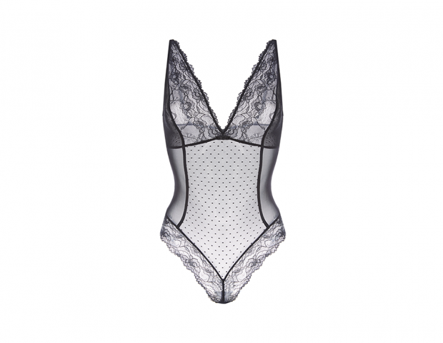 Body in pizzo e tulle see-through