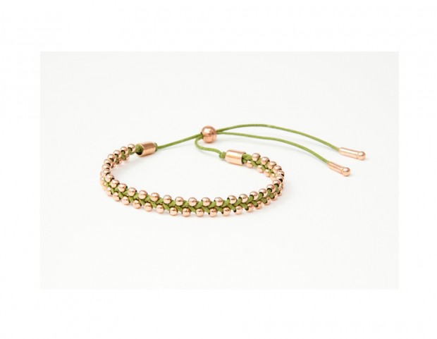 Bracciale in argento 925 e oro rosa con cordino verde