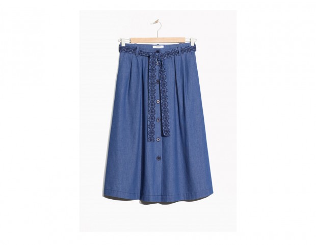 Midi in denim con cintura ricamata