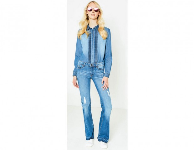 Camicia plissettata in denim