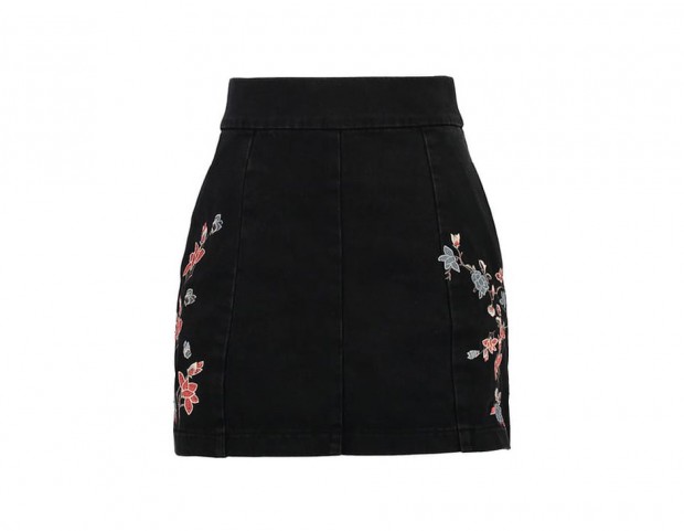 Gonna in denim con fantasia a fiori