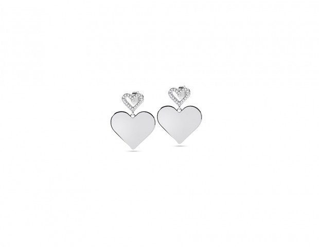 Orecchini a cuore in argento con zirconi