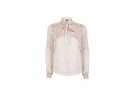 Blusa in satin con fiocco e ruches
