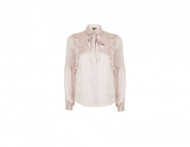 Blusa in satin con fiocco e ruches
