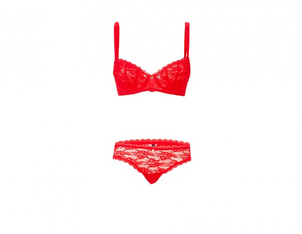 Reggiseno e perizoma in pizzo rosso