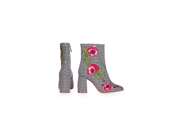 Ankle boots check con fiori ricamati