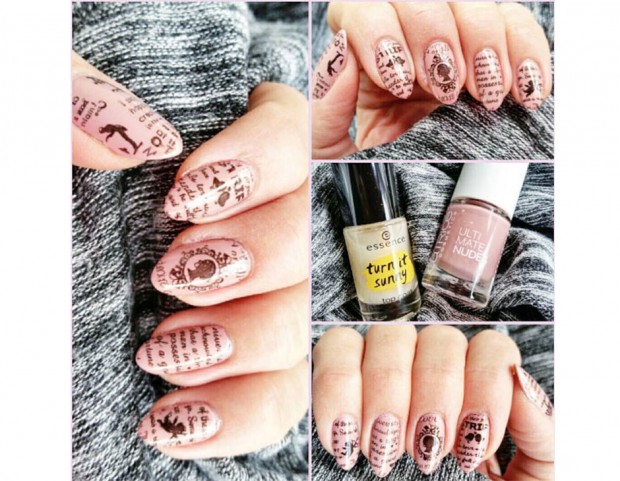 Stamping in stile vintage con effetto “libro stampato”. Photo credit: Instagram @silvie_1972
