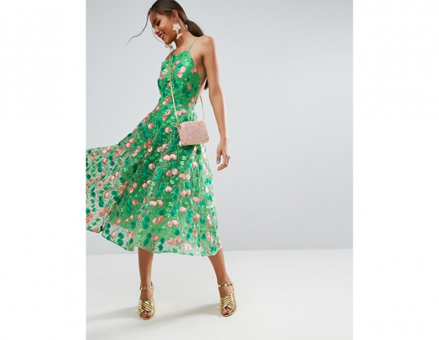 Abito midi con applique floreali