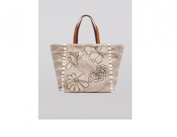 Shopper in canvas con pom pom