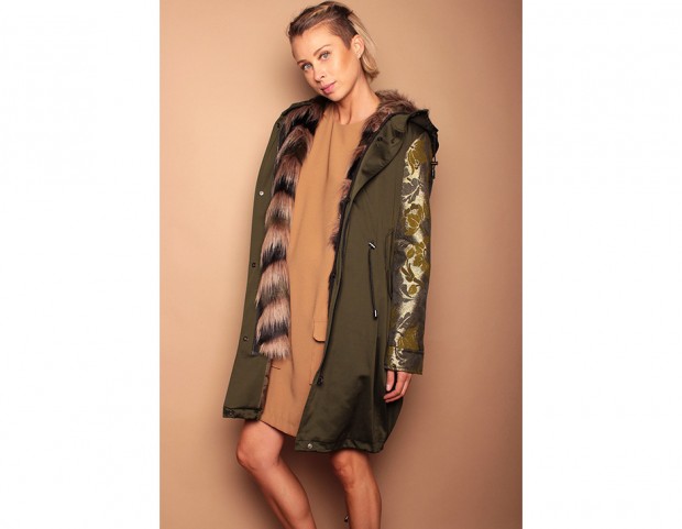 Parka con inserto in pelliccia e maniche damascate