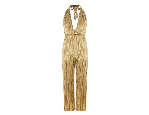 Jumpsuit oro in tessuto plissé