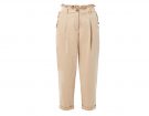 Pantaloni corti in cotone beige con ruches
