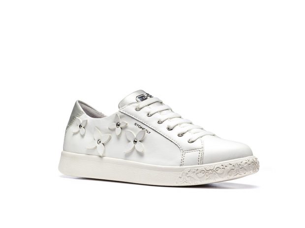 Sneakers di pelle con decoro floreale