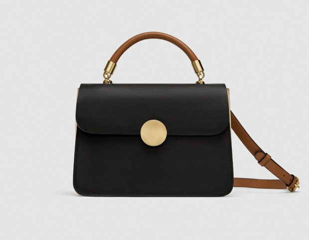 City bag con manico e tracolla a contrasto