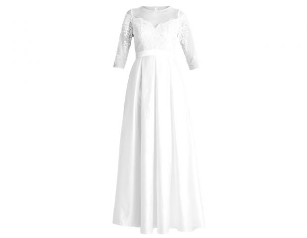 Con gonna ampia e corpino in pizzo doppiato di tulle