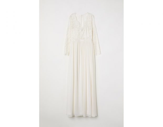Longdress avorio con inserto in pizzo ricamato