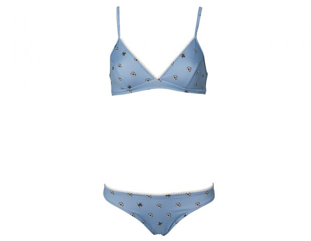Bikini di raso con fiori e insetti ricamati