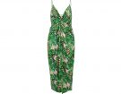 Green palm print twist front knot dress