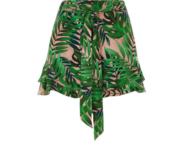 Petite green frill print shorts