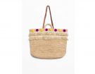 Woven Straw Pom Pom Tote