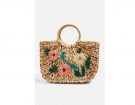 Floral Embroidered Straw Tote Bag