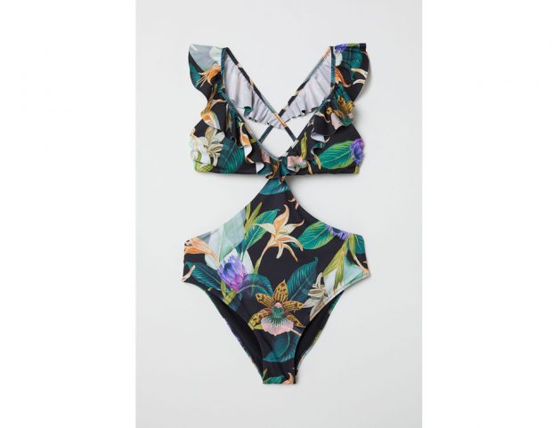 Costume intero con volant effetto bikini