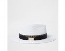 White woven straw fedora hat