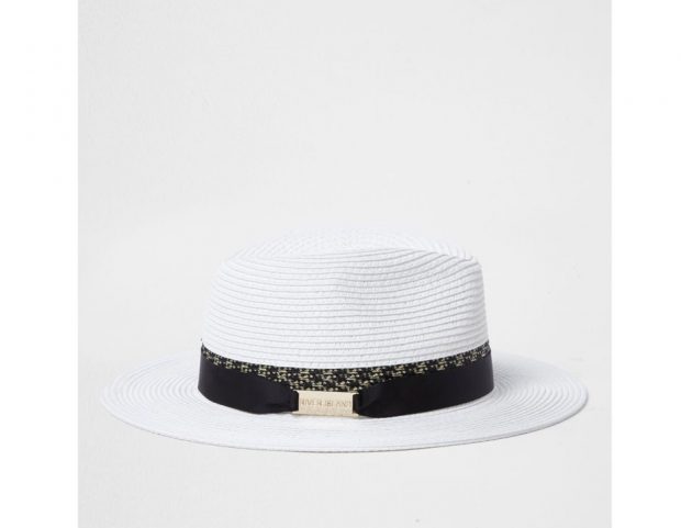 White woven straw fedora hat