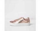 Rose gold metallic glitter lace-up trainers