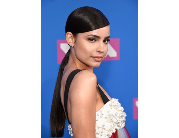 Coda di cavallo super liscia per Sofia Carson. Photo credit: Getty Images