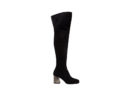 Stivali cuissardes in suede nero con tacco galvanizzato con incisioni