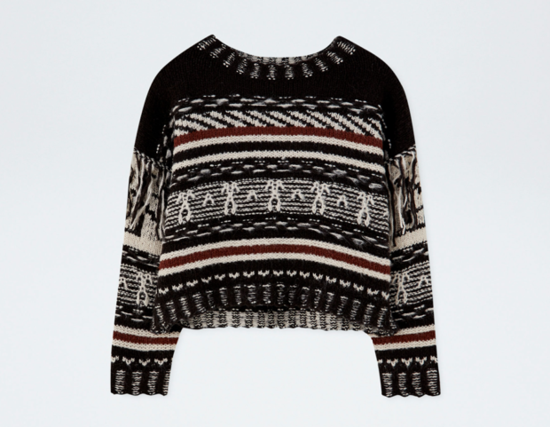 Pullover jacquard con le frange