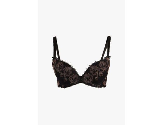 Reggiseno push-up nero con ricami in oro rosa