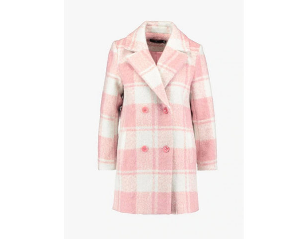 Cappotto in lana check rosa pastello