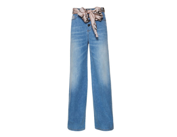 Pantalone denim palazzo con foulard