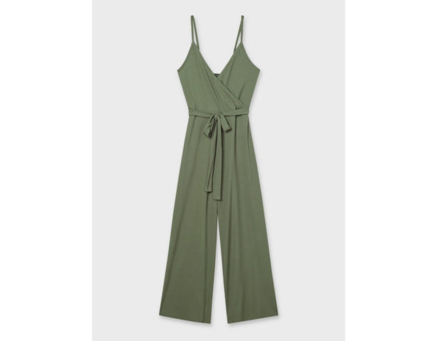 Khaki Slinky Strappy Rib Jumpsuit