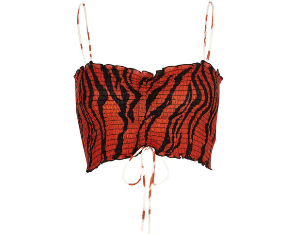 Red zebra print shirred crop top