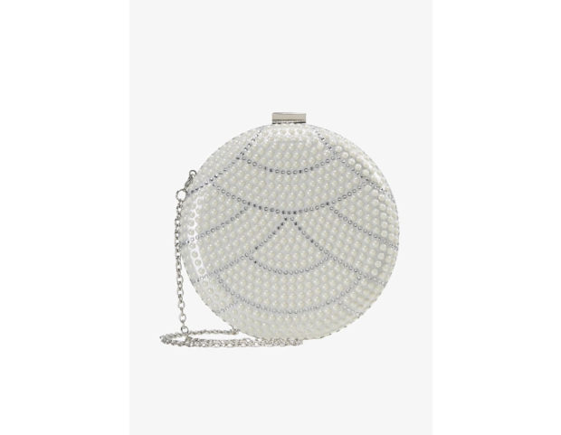 Borsetta tonda a pochette con texture fatta a perline