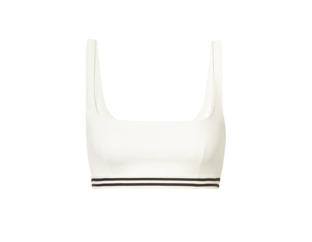 Top cropped in bianco con strisce nere
